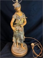 Signed Moreau Spelter French Painted Table Lamp