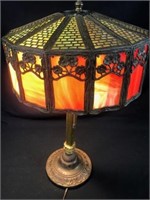 28 Panel Sided Slag Glass Shade w Rembrandt Table