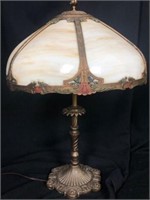 Antique Art Nouveau 6 Panel Slag Glass Table Lamp