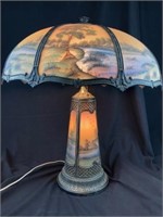 Reverse Painted Lamp w/ Shade & Lighted Base