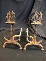 Pr. of Nautical Anchor & Ship Fireplace Andirons