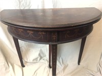 Inlaid Victorian Demi Lune Game Table