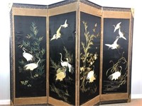 Asian Antique 4 Panel Detailed Silk Room Screen