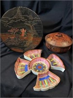 Japanese Vintage Lacquered Bowl & Box w/Porcl. Set