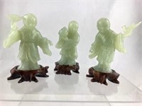3 Chinese Carved Jade Celadon Boy Sculptures