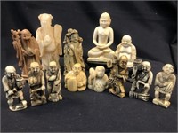 Group Lot of 8 Netsukes, 2 Budas, 3 Stone Figures