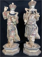 Pr. of Carved 19" Chinese Bone Figure Warriors