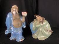 Pr. of Chinese Mudman Glaze Ceramic Statues #1