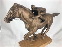 Cast Metal Bronze Sculpture Horse&Jockey in Action