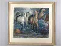 Original Watercolor "Horses" Signed R.Earle