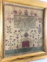Large Signed 1830 Fine Silk Thread Antique Sampler