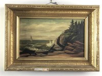 Original Oil on Canvas Sailboat Landscape Cliff