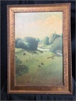 Oil Painting on Board Signed "HillsidePasture"