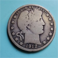 Silver Barber Half Dollar Coin 1912