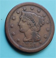 Coronet Large US One Cent Coin 1851 (1)