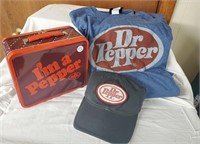 Dr. Pepper lunch box, T-shirt, hat