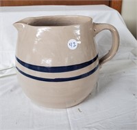 Modern Stoneware Pitcher, blue stripes