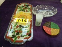 2 Divided Plates and set of Fabric Coasters and Ca
