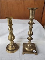 Brass candle sticks (2), not matching