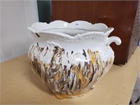 Jardiniere, white with swirl paint under glaze