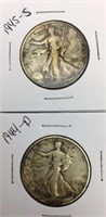 2 Walking Liberty Half Dollar Coins