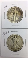 2 Walking Liberty Half Dollar Coins