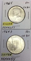 1964 and 1964-D Silver Kennedy Half Dollar Coins