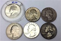 6 Washington Quarter Dollar Coins