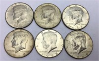 6 Kennedy Half Dollar Coins