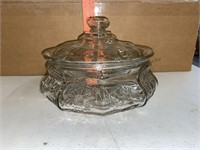Daisy pattern covered dish, glass.