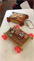 Lot of vintage wooden blocks and wagons-