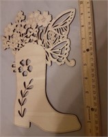 Laser Wood Flowering Boot Wall Decor
