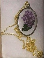 Purple Dried Flower encased in Resin inside Gold C