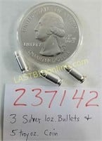 3 Silver Bullets & 1 Block Island 5 troy oz. coin