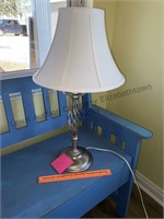 2 Metal lamp with white shade.