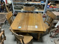 Solid Oak Table With Four Chairs, Look at Lot 523