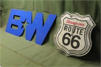 Snap-On Route 66 Clock & BW Metal Sign, Unknown