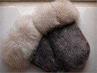 One of a kind Seal skin mitts with blue fox