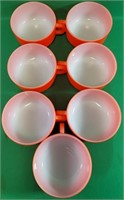 7 Orange Vintage fire king soup bowls 1970's  6"