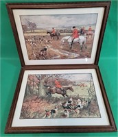 Two wooden framed sketch prints 14.5" × 10.5"