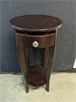 Dark wood side table with drawer 14"D x 28"+