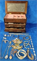 Jewellery box 10.5" × 5.5" × 7.5" H with assorted