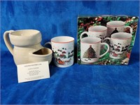 Four porcelain coffee mugs 3.5" H and postma
