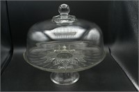 Vintage glass cake stand with lid