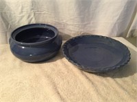Blue Bybee Pottery Fluted Pie Plate & Casserole