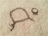 7" Sterling Silver Charm Bracelet and Fashion Ring