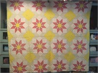 Vintage Hand-Stiched Quilt-Star Pattern-76"x66"