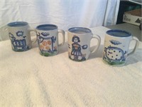 M.A.Hadley Pottery 4 Coffee Mugs-Cow, Pig, More