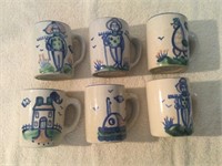 M.A.Hadley Pottery 6 Coffee Mugs-Damaged