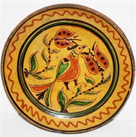 Shooner 10.5"D Redware Distlefink & Tulip Plate